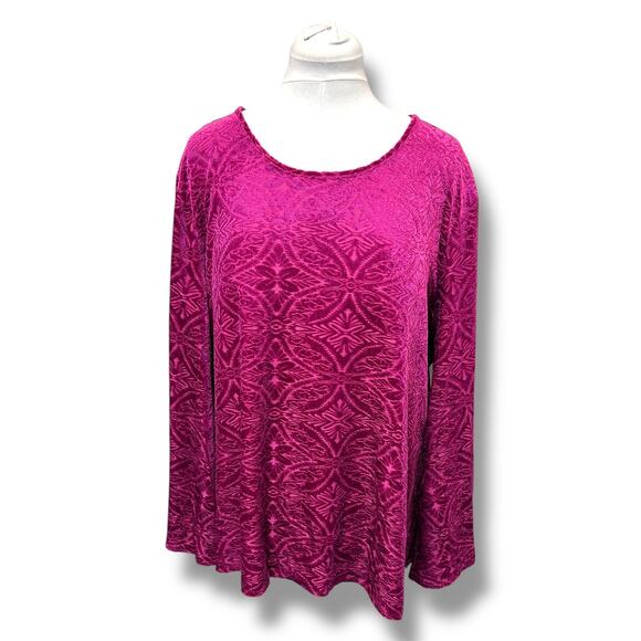 Cato Magenta Velvet Velour Blouse Top | Damask Pattern Tunic | Plus Size 22W/24W - Picture 1 of 11
